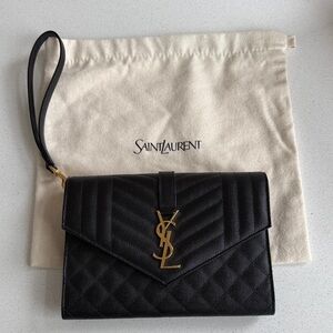Saint Laurent Black Quilted Clutch with Gold Logo